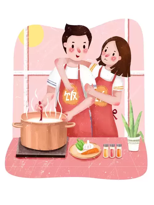 情人节-做饭的情侣插图