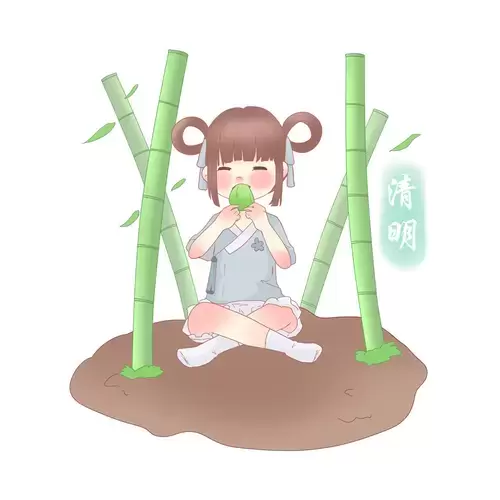 清明节-竹林里吃青团的小女孩插图