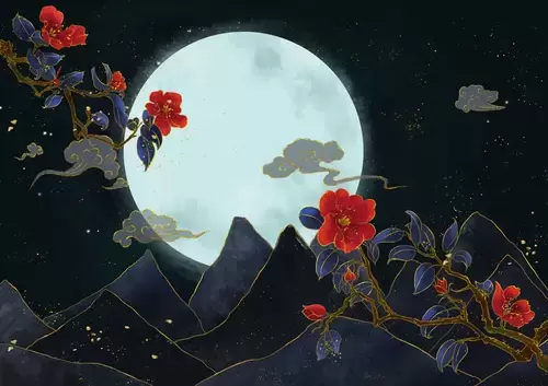 山水壁画-圆月之夜插图
