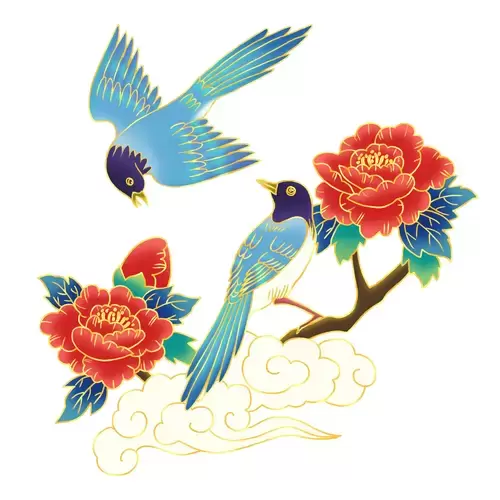 红牡丹花-喜鹊插图
