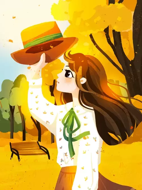 立秋-风中拿帽子的女孩插图
