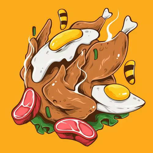 漫画风食物-肉-蔬菜插图