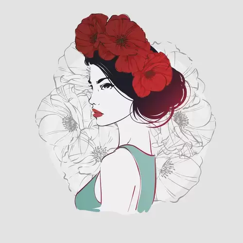 卡通头像-头戴鲜花的时装女人插图
