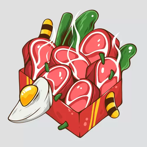 漫画风食物-快餐-鸡蛋-肉-蔬菜插图