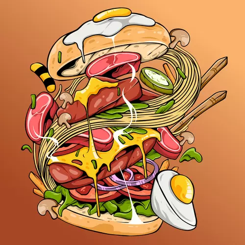 漫画风食物-汉堡-快餐插图