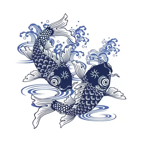 青花瓷锦鲤图案插图