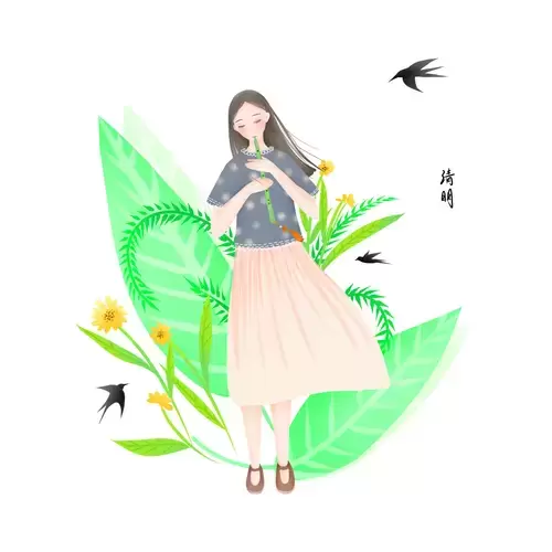 清明节-吹笛子的女孩插图