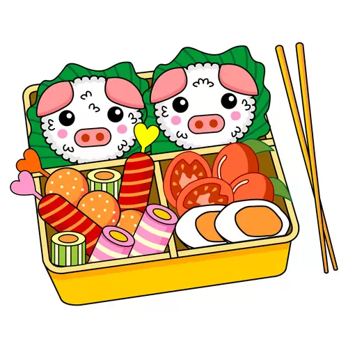 日式便当-小猪图案插图