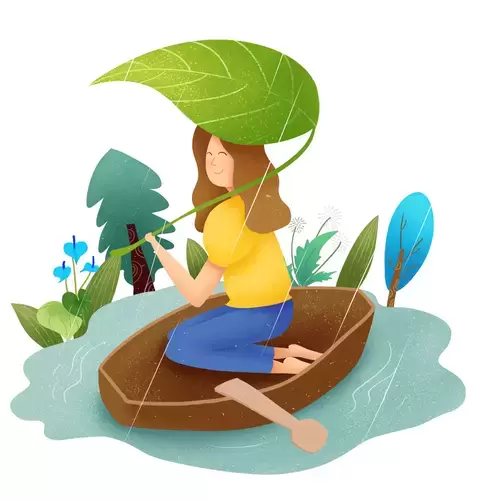 清明节-雨中乘小舟的女孩插图