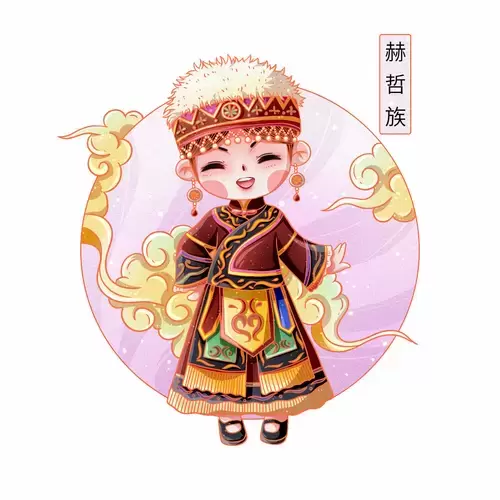 中国56个民族服饰-赫哲族插图