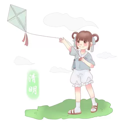 清明节-开心放风筝的小女孩插图