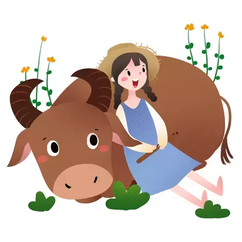 清明节-草帽女孩与她的牛插图
