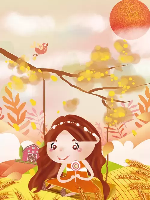立秋-坐在秋千上的棒棒糖女孩插图