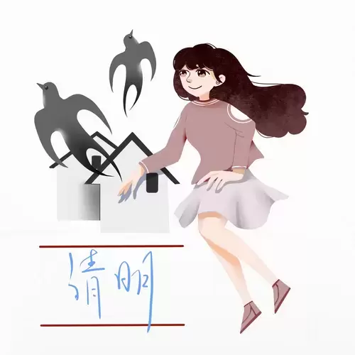 清明节-女孩与燕子插图