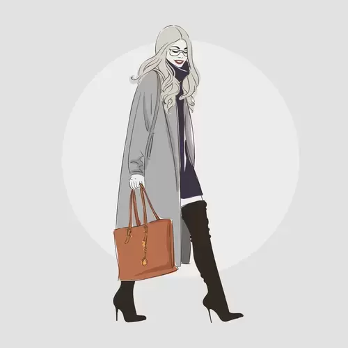 卡通头像-穿灰色大衣的时尚女人插图