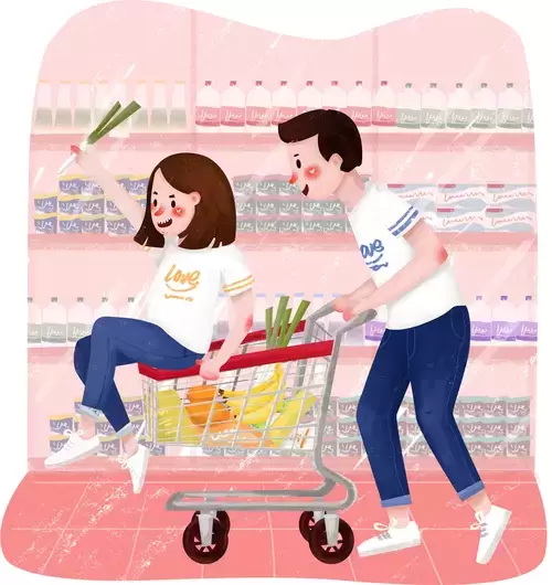 情人节-开心购物的情侣插图