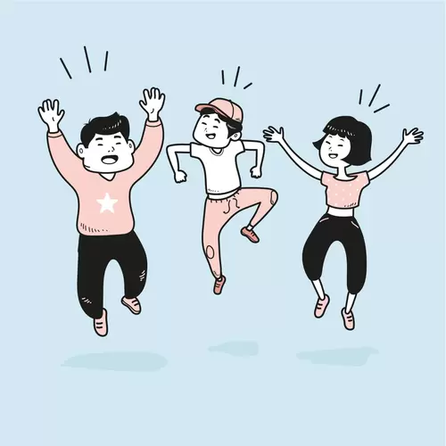 男生女生-卡通形象-欢呼插图