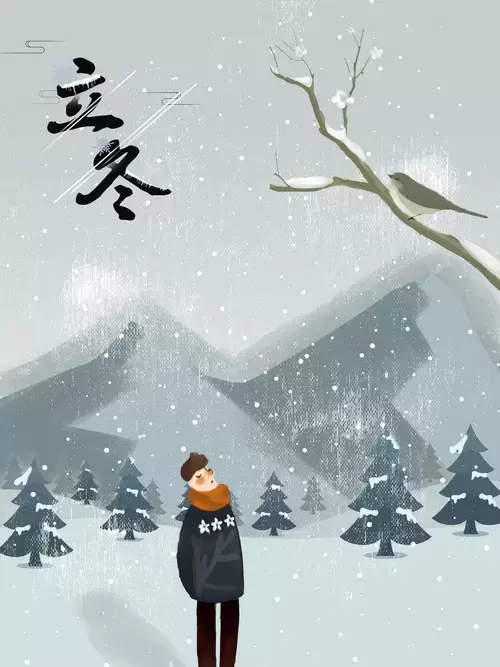 立冬-雪地里的鸟-独行男子插图