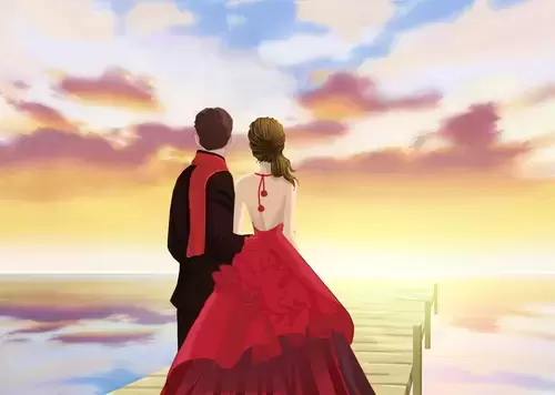 情人节-海边的情侣背影插图