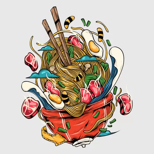 漫画风食物-鸡蛋-面-肉插图