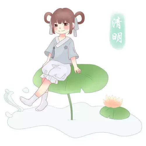 清明节-河中踏水的女童插图