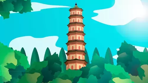 中国古建-树丛中的古塔插图