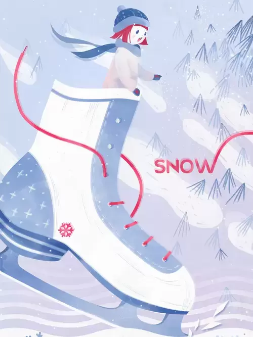立冬-滑雪鞋中的小女孩插图