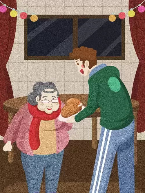 感恩节-分享食物的男孩插图