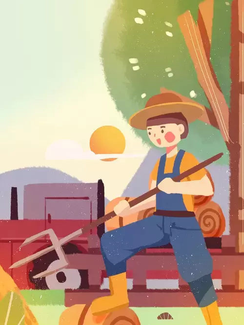 劳动节-田间收庄稼的农民小伙插图
