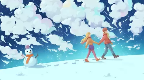 情人节-堆雪人的少男少女插图