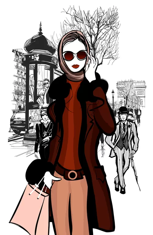 时尚女人-卡通-彩绘插图