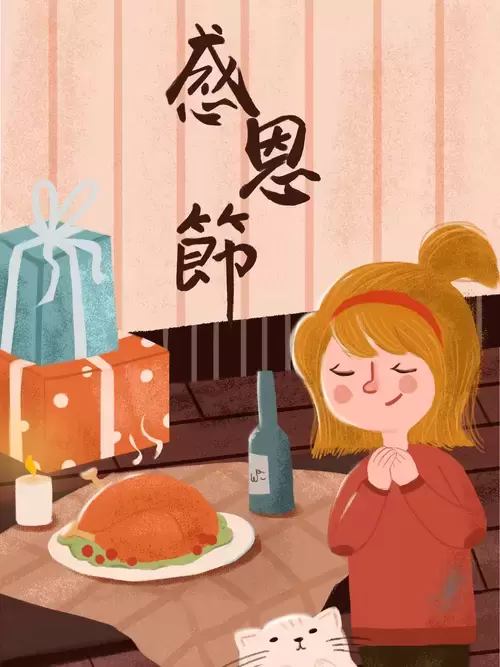 感恩节-火鸡-许愿的女孩插图