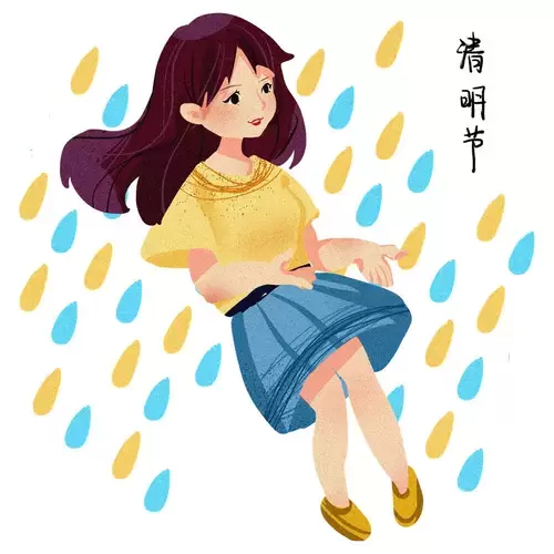 清明节-长发黄衣女子插图