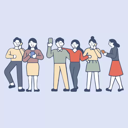 男生女生-卡通形象-手机时代插图