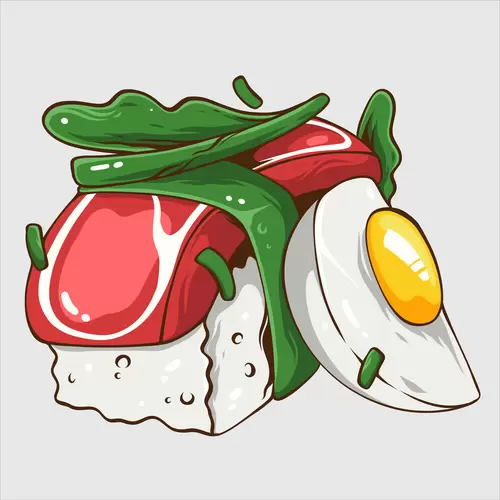 漫画风食物-寿司-鸡蛋-肉-蔬菜插图