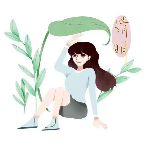 清明节-坐在叶子下的女孩插图