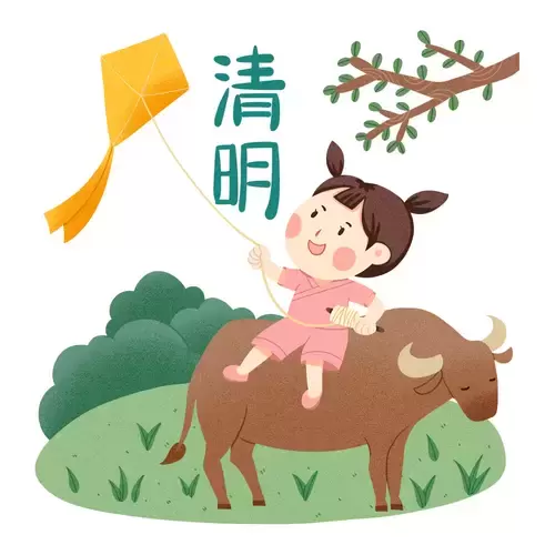 清明节-骑牛放风筝的女孩插图