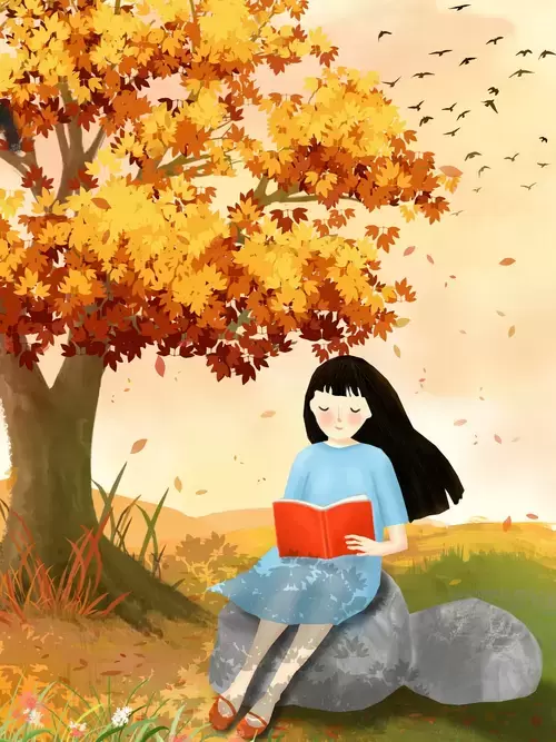 立秋-大树下看书的女孩插图