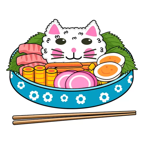 日式便当-小猫图案插图
