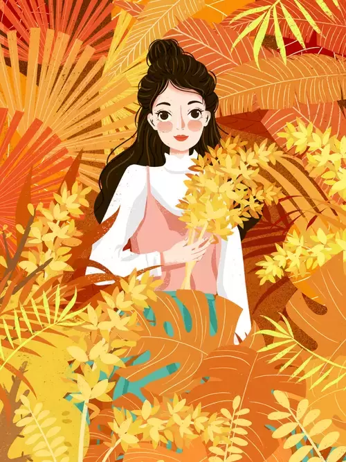 立秋-树丛中的少女插图
