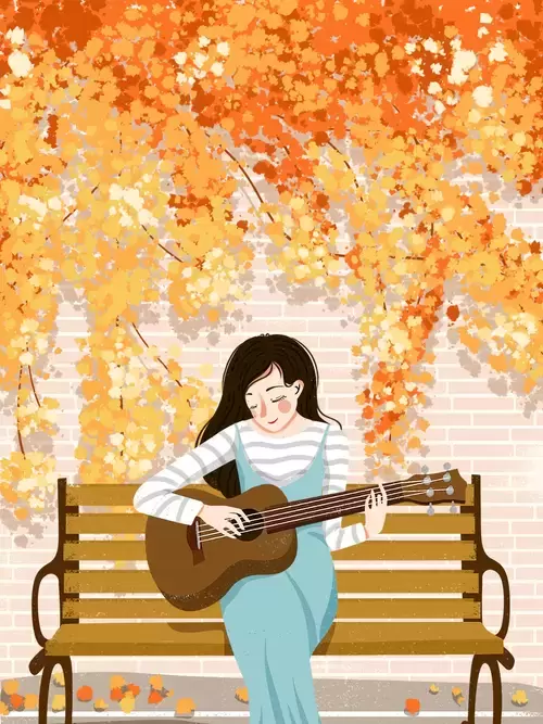 立秋-弹吉他的小女孩插图