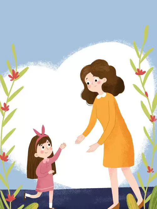 感恩节-奔向妈妈的小女孩插图